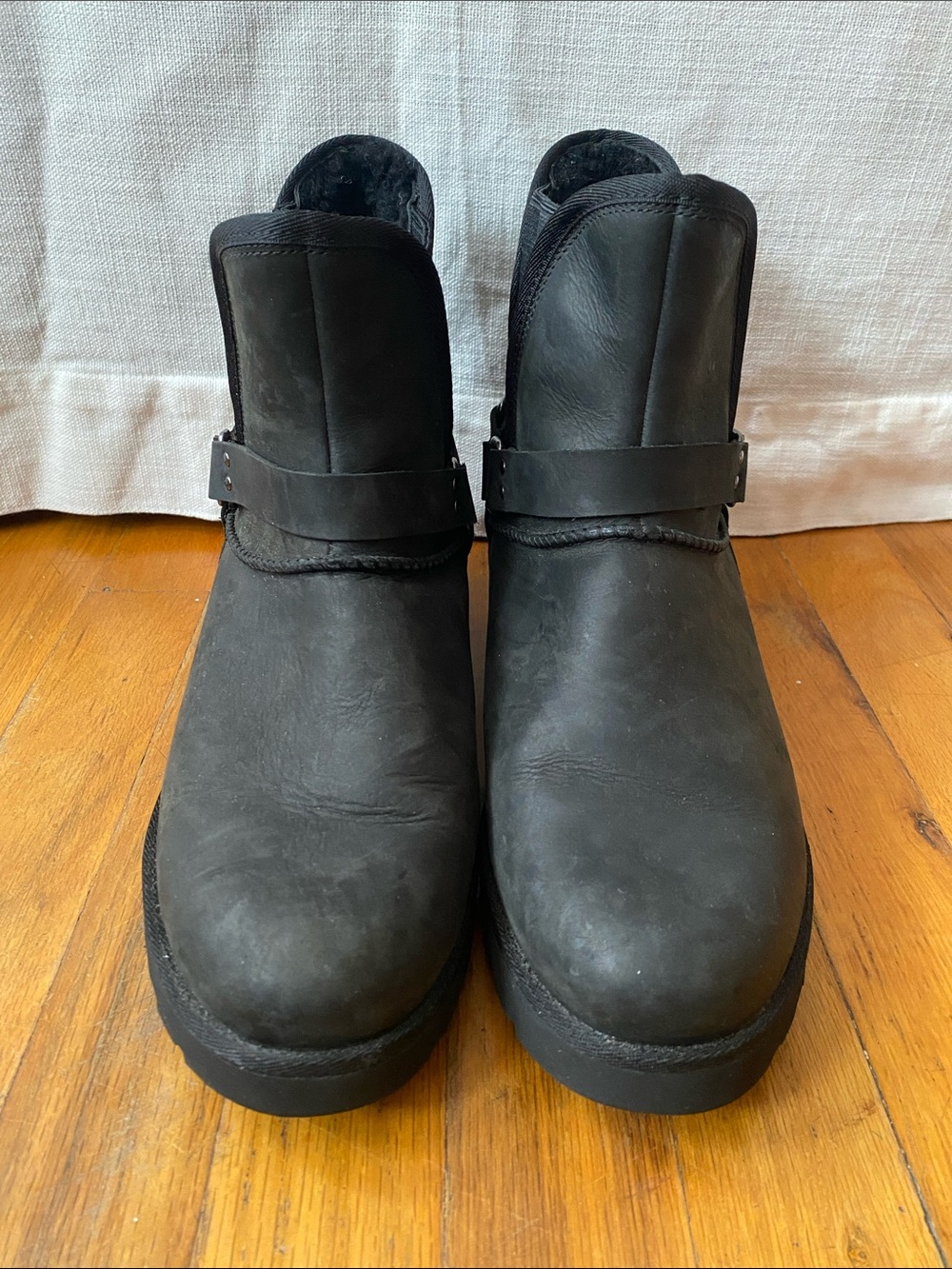 UGG Black Leather Strap Short Boots